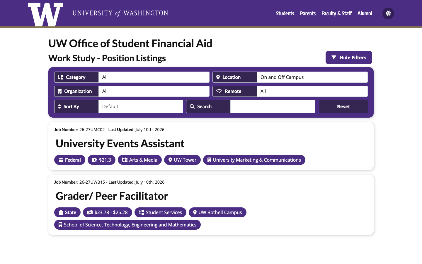 WorkStudy Jobs Board screenshot